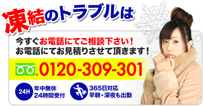 凍結のトラブルは今すぐお電話にてご相談下さい！フリーダイヤル0120-309-301